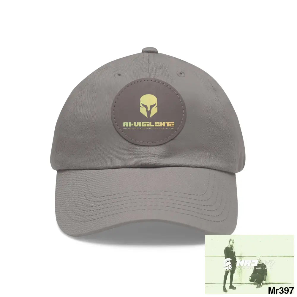 A1. Vigilante Sparta Dad Hat with Leather Patch (Round) Grey / Grey patch / Circle / One size Hats