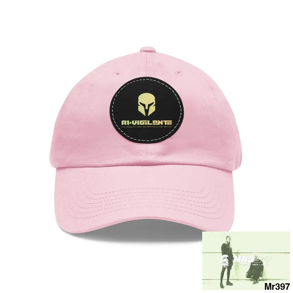 A1. Vigilante Sparta Dad Hat with Leather Patch (Round) Light Pink / Black patch / Circle / One size Hats