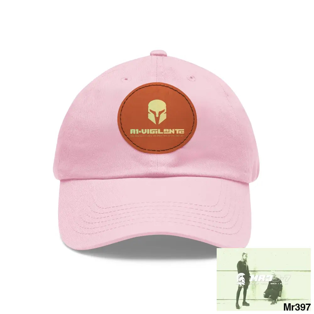 A1. Vigilante Sparta Dad Hat with Leather Patch (Round) Light Pink / Light Brown patch / Circle / One size Hats