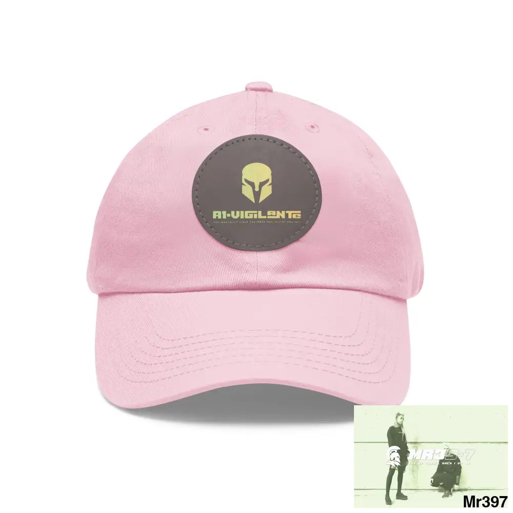 A1. Vigilante Sparta Dad Hat with Leather Patch (Round) Light Pink / Grey patch / Circle / One size Hats