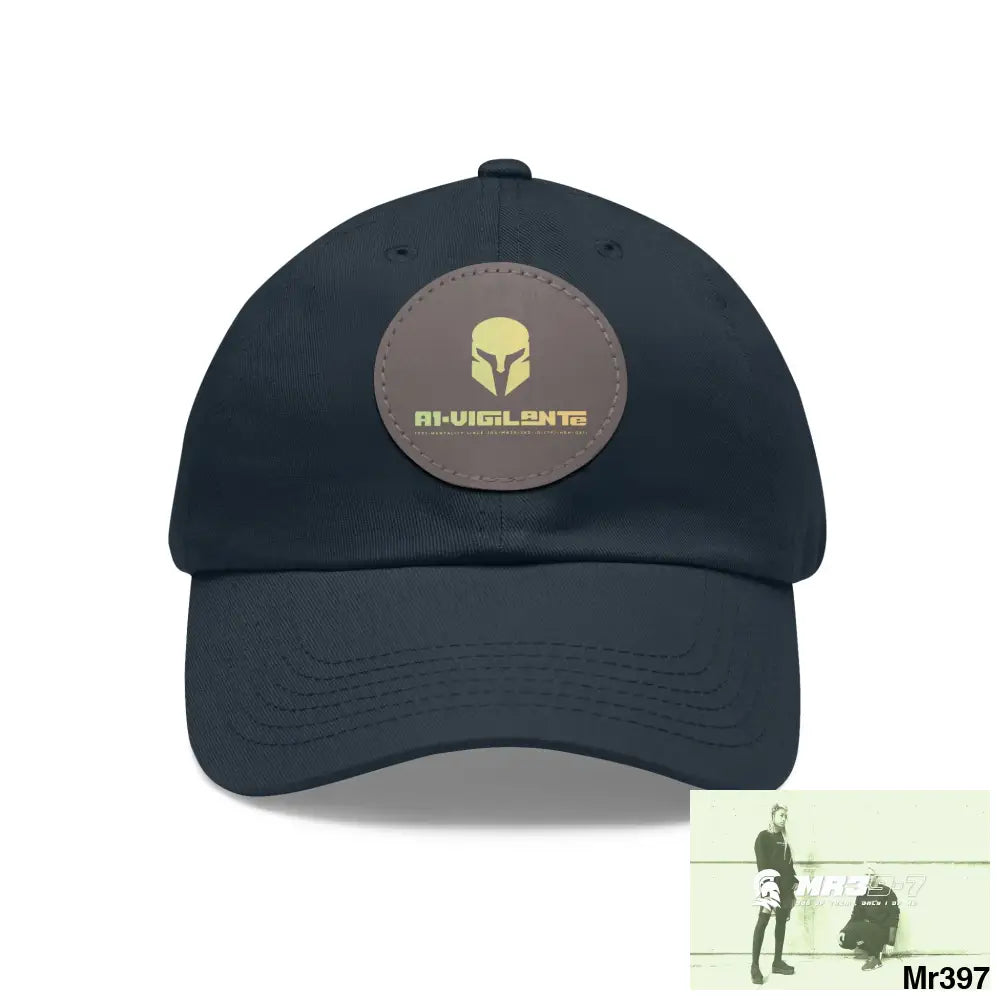 A1. Vigilante Sparta Dad Hat with Leather Patch (Round) Navy / Grey patch / Circle / One size Hats