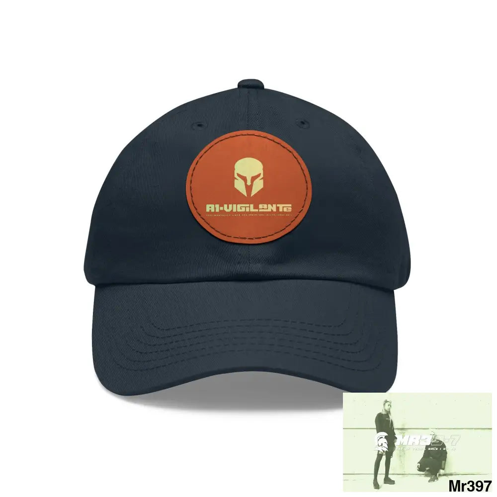A1. Vigilante Sparta Dad Hat with Leather Patch (Round) Navy / Light Brown patch / Circle / One size Hats
