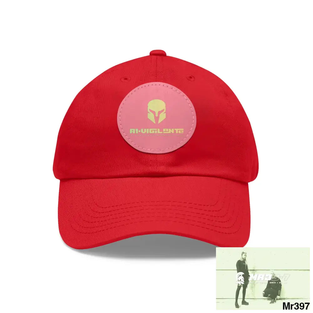 A1. Vigilante Sparta Dad Hat with Leather Patch (Round) Red / Pink patch / Circle / One size Hats