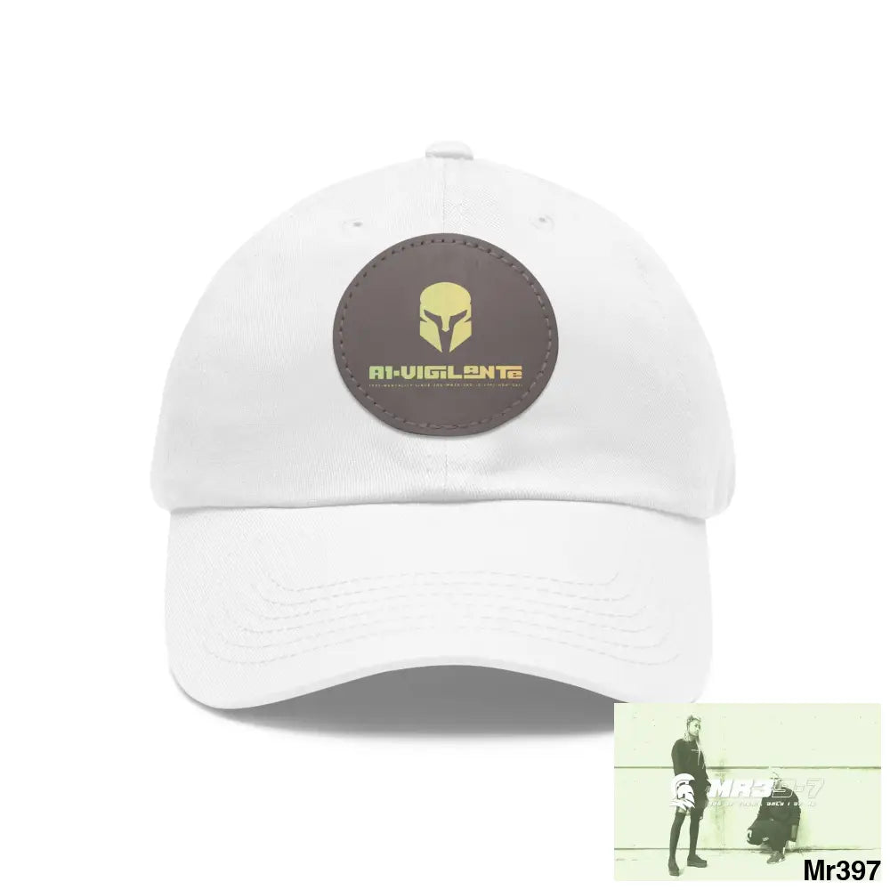 A1. Vigilante Sparta Dad Hat with Leather Patch (Round) White / Grey patch / Circle / One size Hats