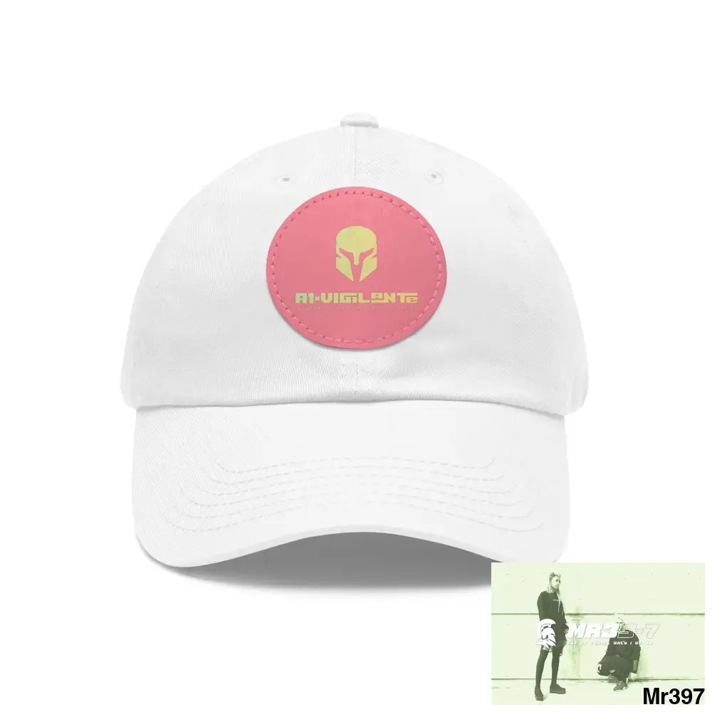 A1. Vigilante Sparta Dad Hat with Leather Patch (Round) White / Pink patch / Circle / One size Hats