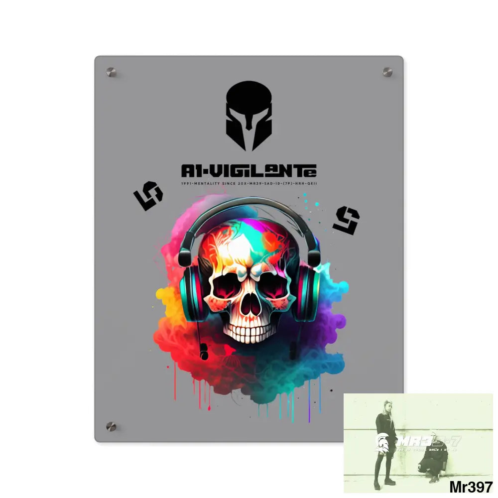 A1-Vigilante Sparta E + 5 Colourful Skull Headphones Acrylic Wall Art Panels 16″ x 20″ (Vertical) / 0.25’’ Home Decor