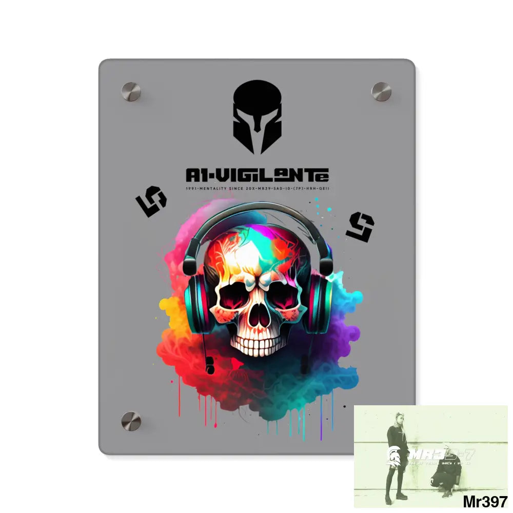 A1-Vigilante Sparta E + 5 Colourful Skull Headphones Acrylic Wall Art Panels 8″ x 10″ (Vertical) / 0.25’’ Home Decor