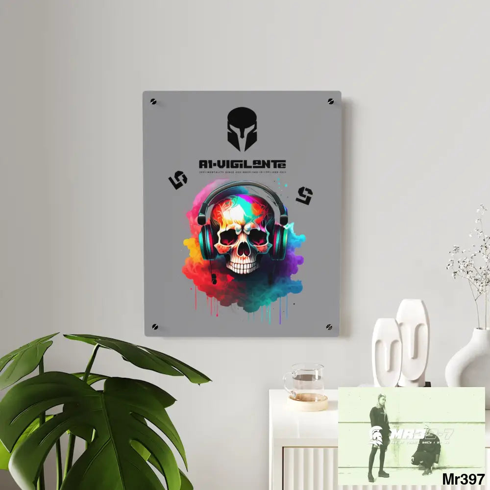 A1-Vigilante Sparta E + 5 Colourful Skull Headphones Acrylic Wall Art Panels Home Decor
