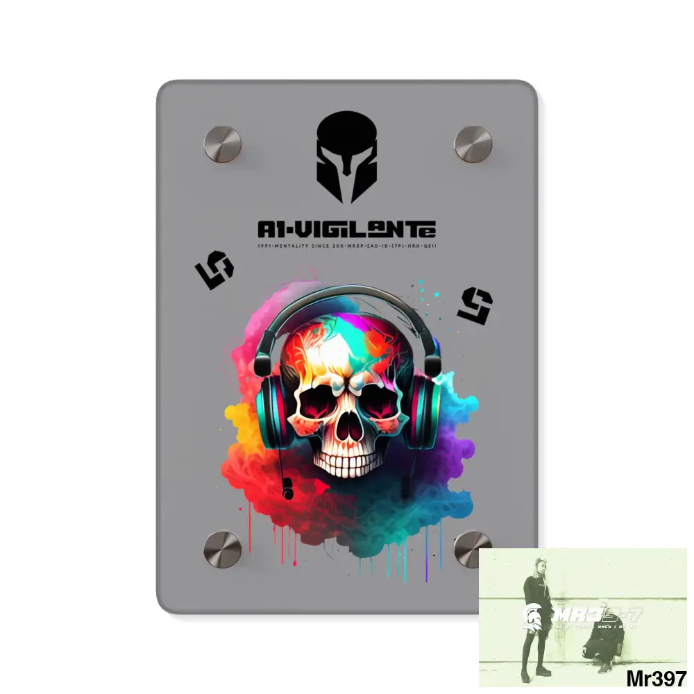 A1-Vigilante Sparta E + 5 Colourful Skull Headphones Acrylic Wall Art Panels 5’’ x 7’’ (Vertical) / 0.25’’ Home Decor