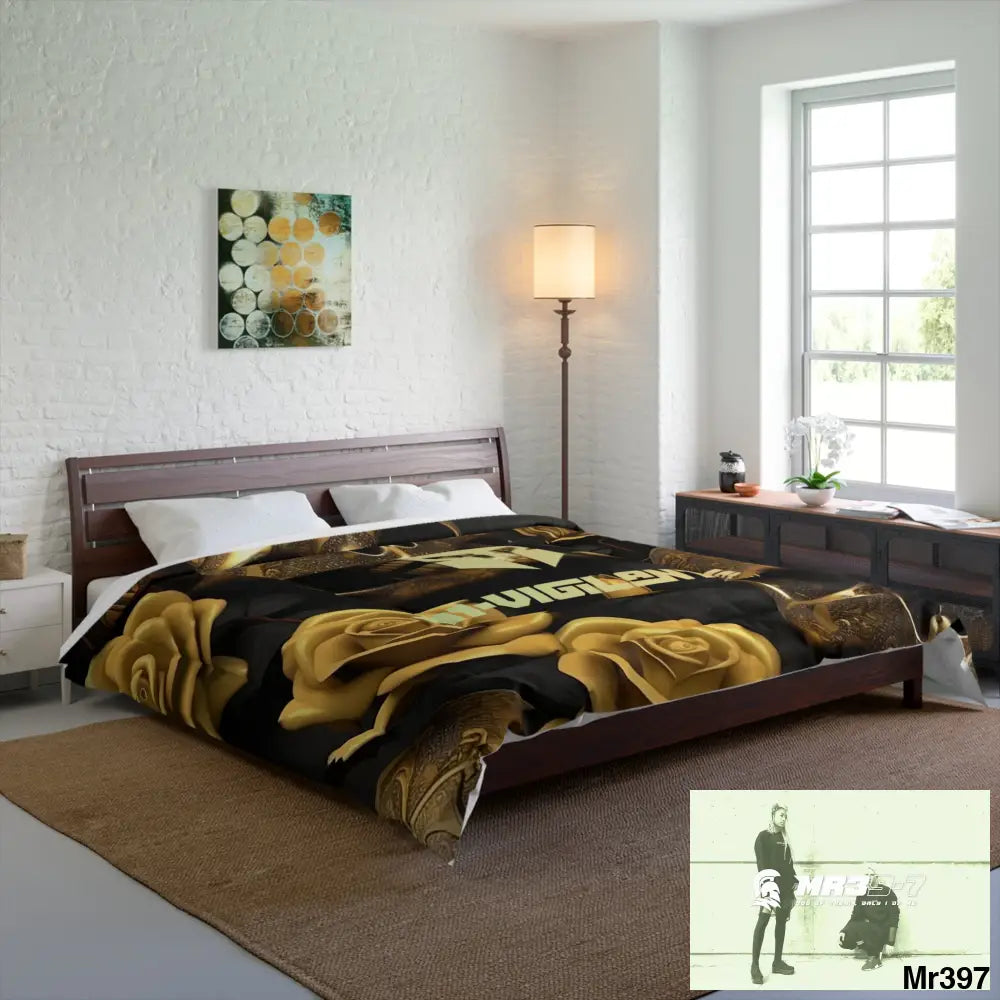 A1-Vigilante Sparta Gold Skulls & Roses Comforter Home Decor