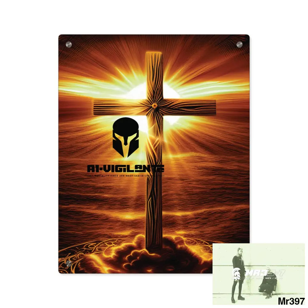 A1-Vigilante Sparta Golden Sunrise Old Rugged Cross Celestial Ambient Faith Hyper Realistic Acrylic Wall Art Panels 16″