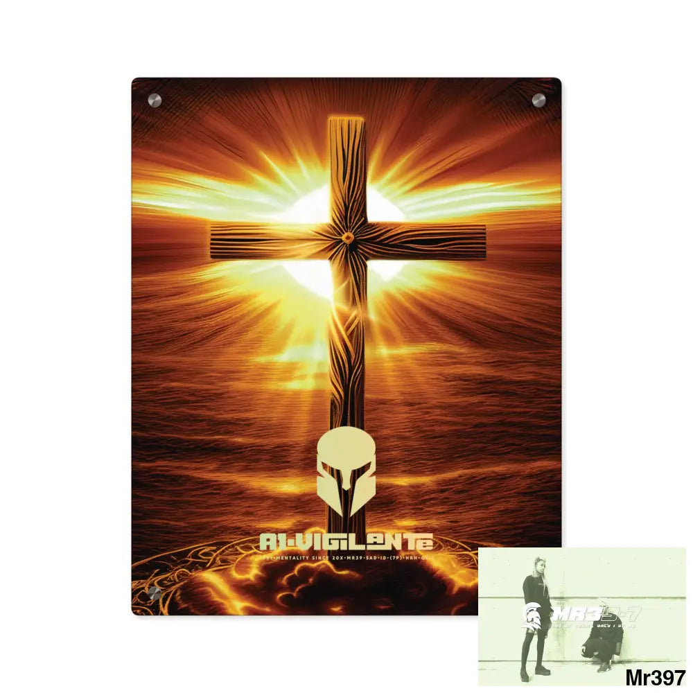 A1-Vigilante Sparta Golden Sunrise Old Rugged Cross Celestial Ambient Faith Hyper Realistic Acrylic Wall Art Panels 16″