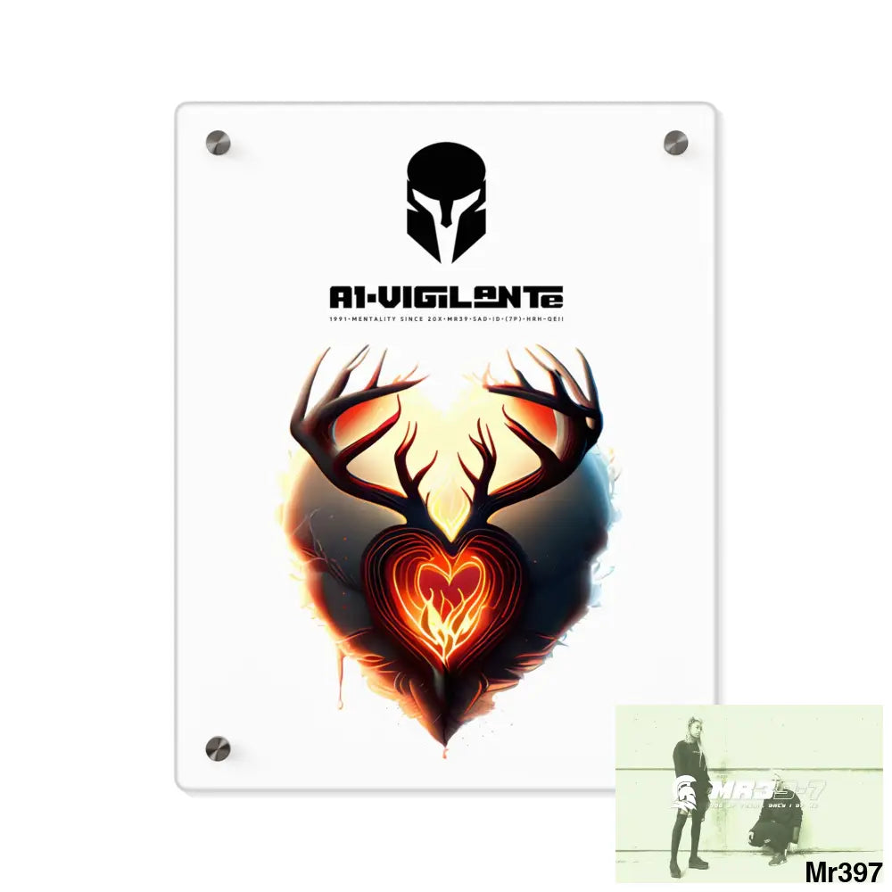A1-Vigilante Sparta Heart of Fire Stag Antler Graphic Acrylic Wall Art Panels 11″ x 14″ (Vertical) / 0.25’’ Home Decor