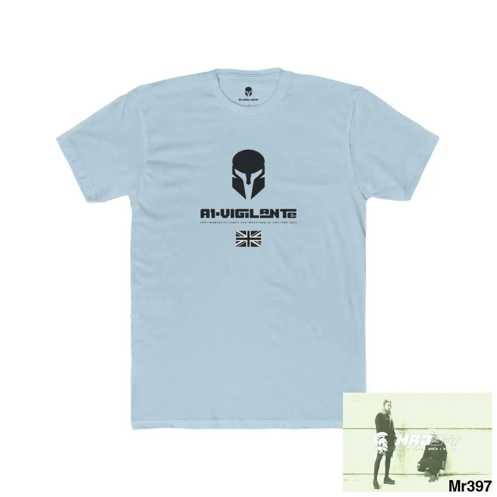 A1-Vigilante Sparta Tactical GB 2012 My Work Colwyn Bay to and from there Men’s Cotton Crew Tee Solid Light Blue / S