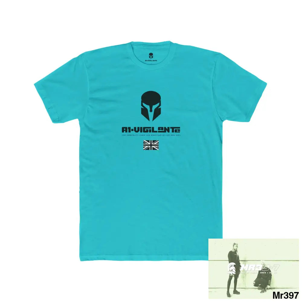 A1-Vigilante Sparta Tactical GB 2012 My Work Colwyn Bay to and from there Men’s Cotton Crew Tee Solid Tahiti Blue / S