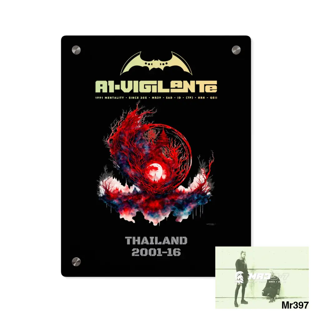 A1-Vigilante Thailand 2001-16 Abstract Yin-Yang Symbol in Red and Black- Acrylic Wall Art Panels 11″ x 14″ (Vertical)