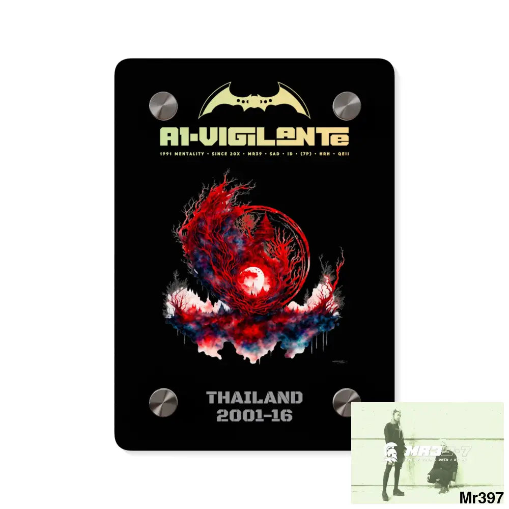 A1-Vigilante Thailand 2001-16 Abstract Yin-Yang Symbol in Red and Black- Acrylic Wall Art Panels 5’’ x 7’’ (Vertical)