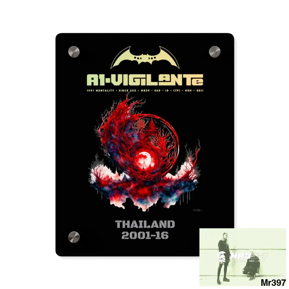 A1-Vigilante Thailand 2001-16 Abstract Yin-Yang Symbol in Red and Black- Acrylic Wall Art Panels 8″ x 10″ (Vertical)
