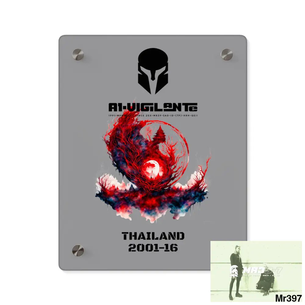A1-Vigilante Thailand 2001-16 Abstract Yin-Yang Symbol in Red and Black- Acrylic Wall Art Panels 8″ x 10″ (Vertical)