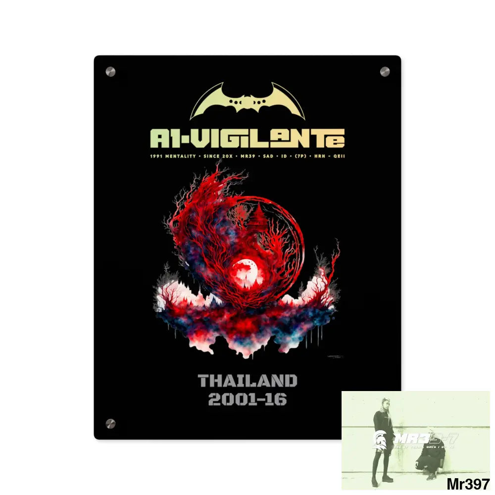 A1-Vigilante Thailand 2001-16 Abstract Yin-Yang Symbol in Red and Black- Acrylic Wall Art Panels 16″ x 20″ (Vertical)