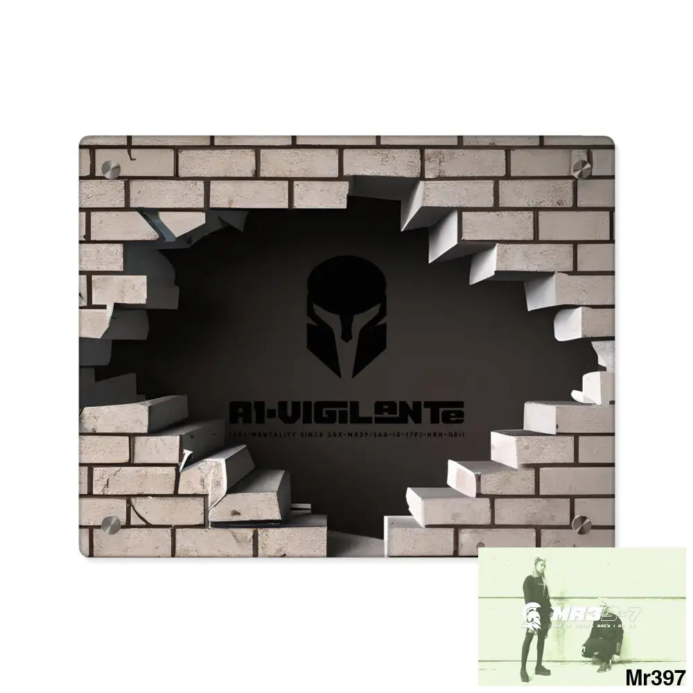A1-Vigilante Through the 3D Cracked Brick Wall Graphic Acrylic Art Panels 14″ x 11″ (Horizontal) / 0.25’’ Home Decor