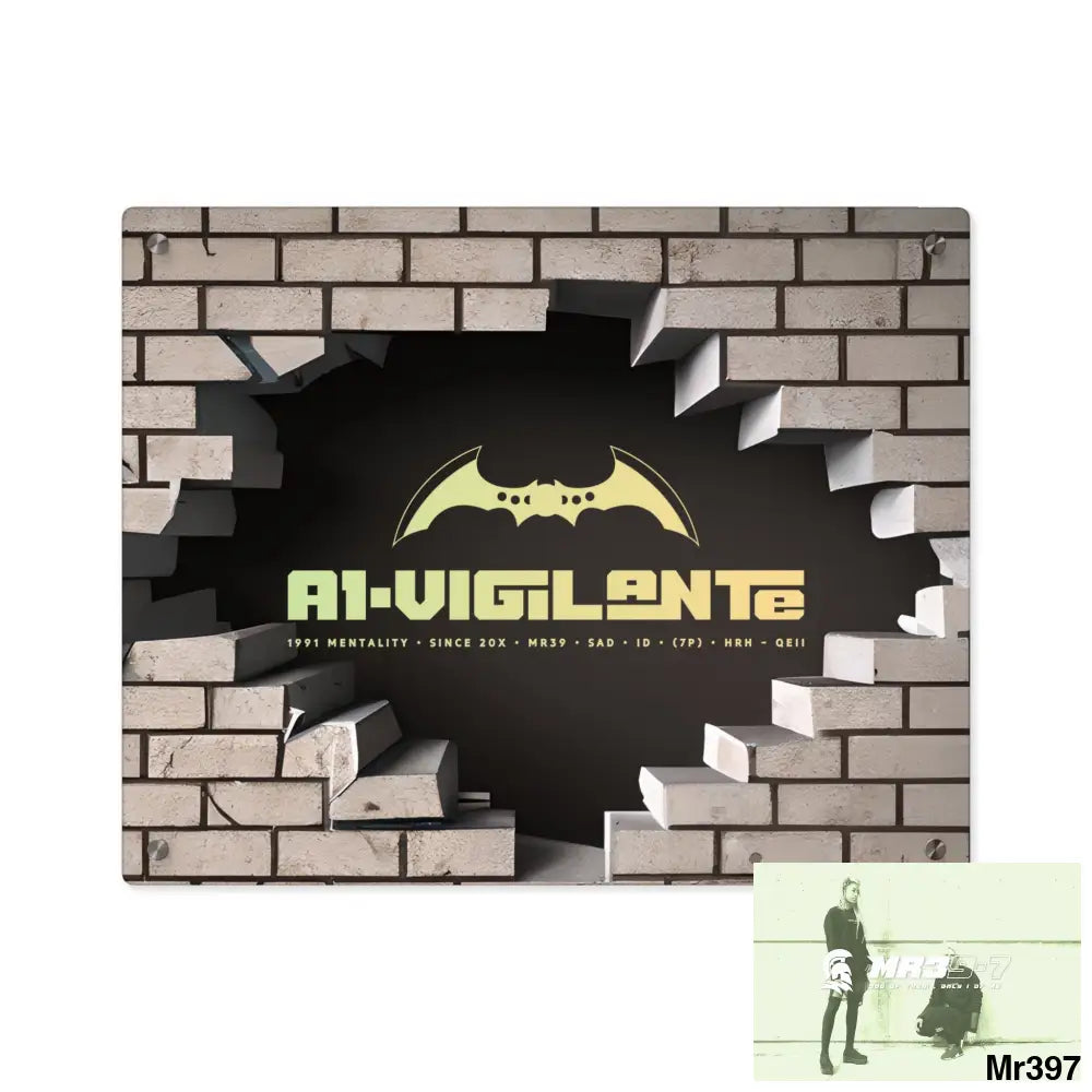 A1-Vigilante Through the 3D Cracked Brick Wall Graphic Acrylic Wall Art Panels 20″ x 16″ (Horizontal) / 0.25’’ Home