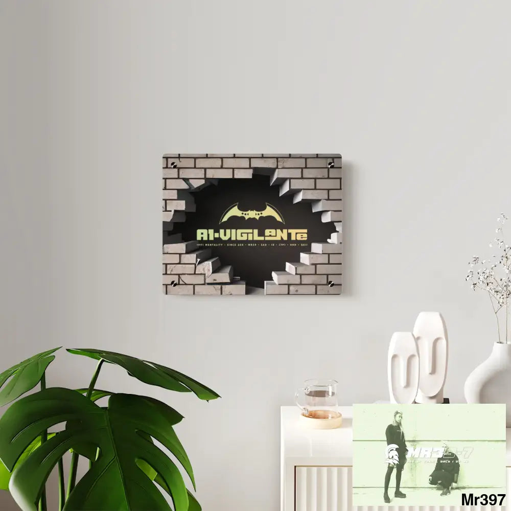 A1-Vigilante Through the 3D Cracked Brick Wall Graphic Acrylic Wall Art Panels Home Decor