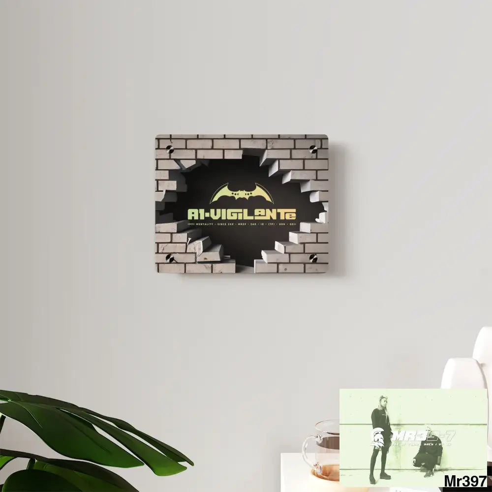 A1-Vigilante Through the 3D Cracked Brick Wall Graphic Acrylic Wall Art Panels Home Decor
