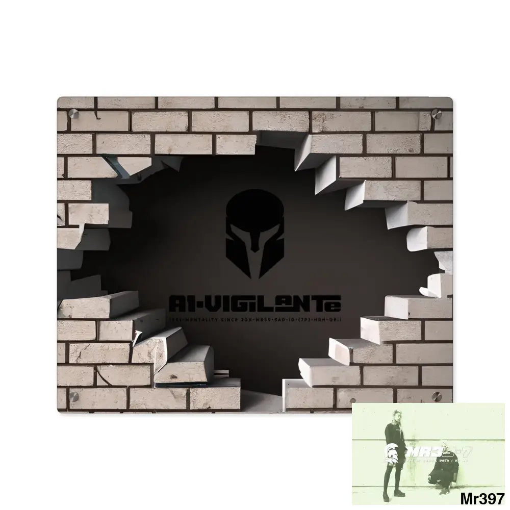 A1-Vigilante Through the 3D Cracked Brick Wall Graphic Acrylic Art Panels 20″ x 16″ (Horizontal) / 0.25’’ Home Decor