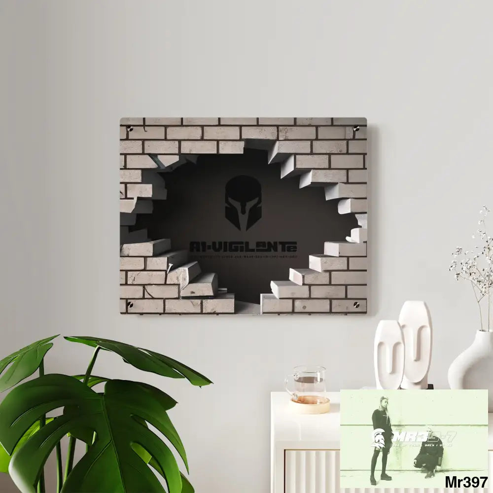 A1-Vigilante Through the 3D Cracked Brick Wall Graphic Acrylic Art Panels Home Decor