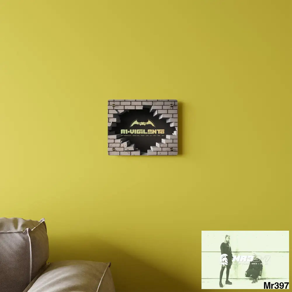 A1-Vigilante Through the 3D Cracked Brick Wall Graphic Acrylic Wall Art Panels Home Decor