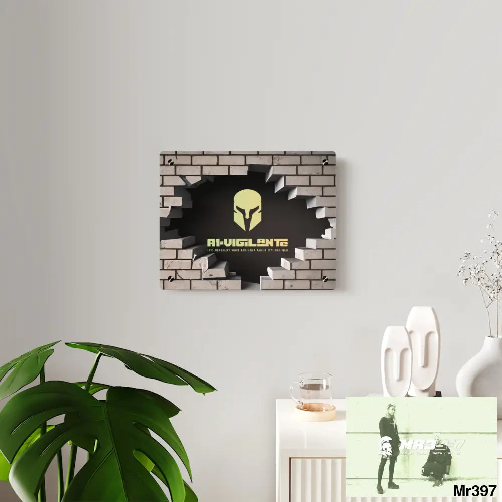 A1-Vigilante Through the 3D Cracked Brick Wall Graphic Acrylic Wall Art Panels Home Decor
