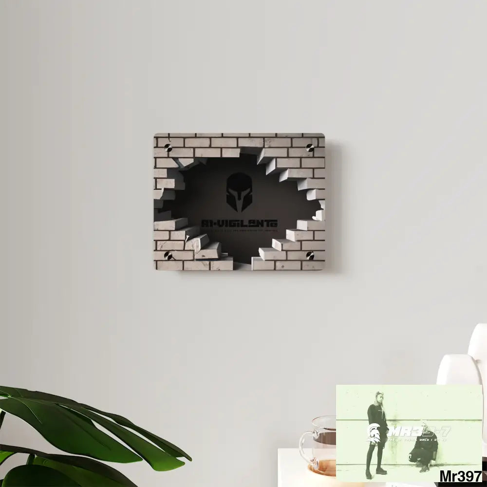 A1-Vigilante Through the 3D Cracked Brick Wall Graphic Acrylic Art Panels Home Decor
