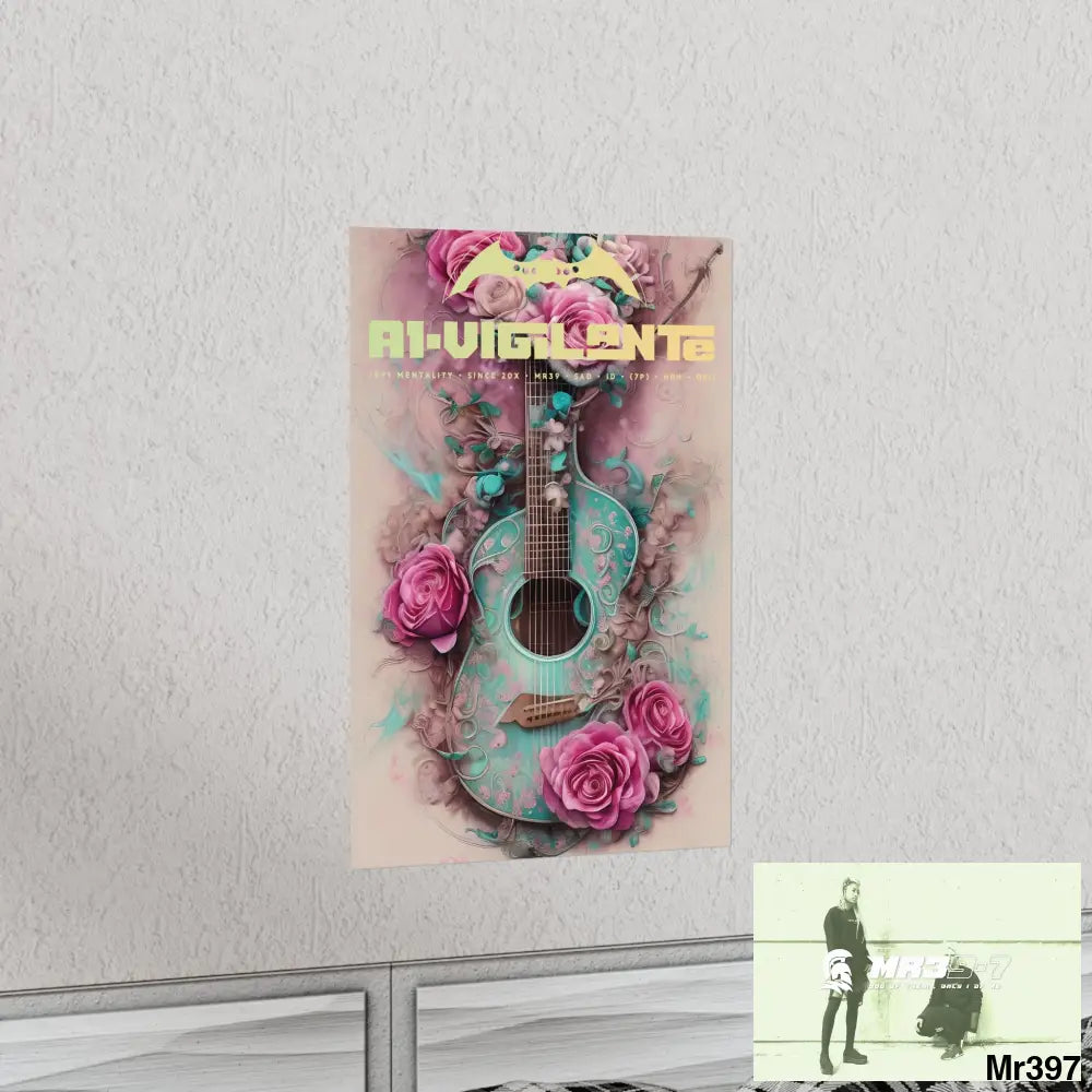 A1 Vigilante with pink roses and guitar Matte Vertical Posters Poster