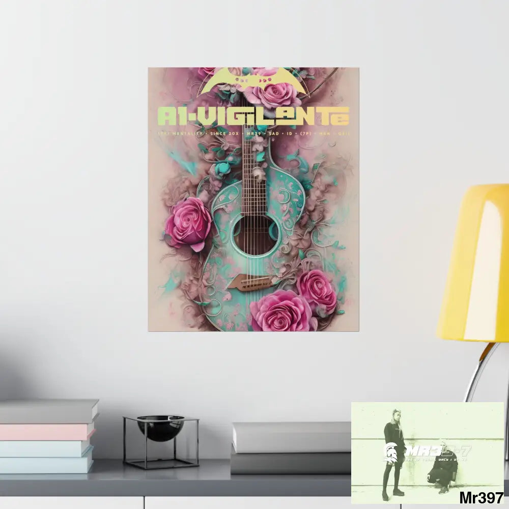 A1 Vigilante with pink roses and guitar Matte Vertical Posters Poster