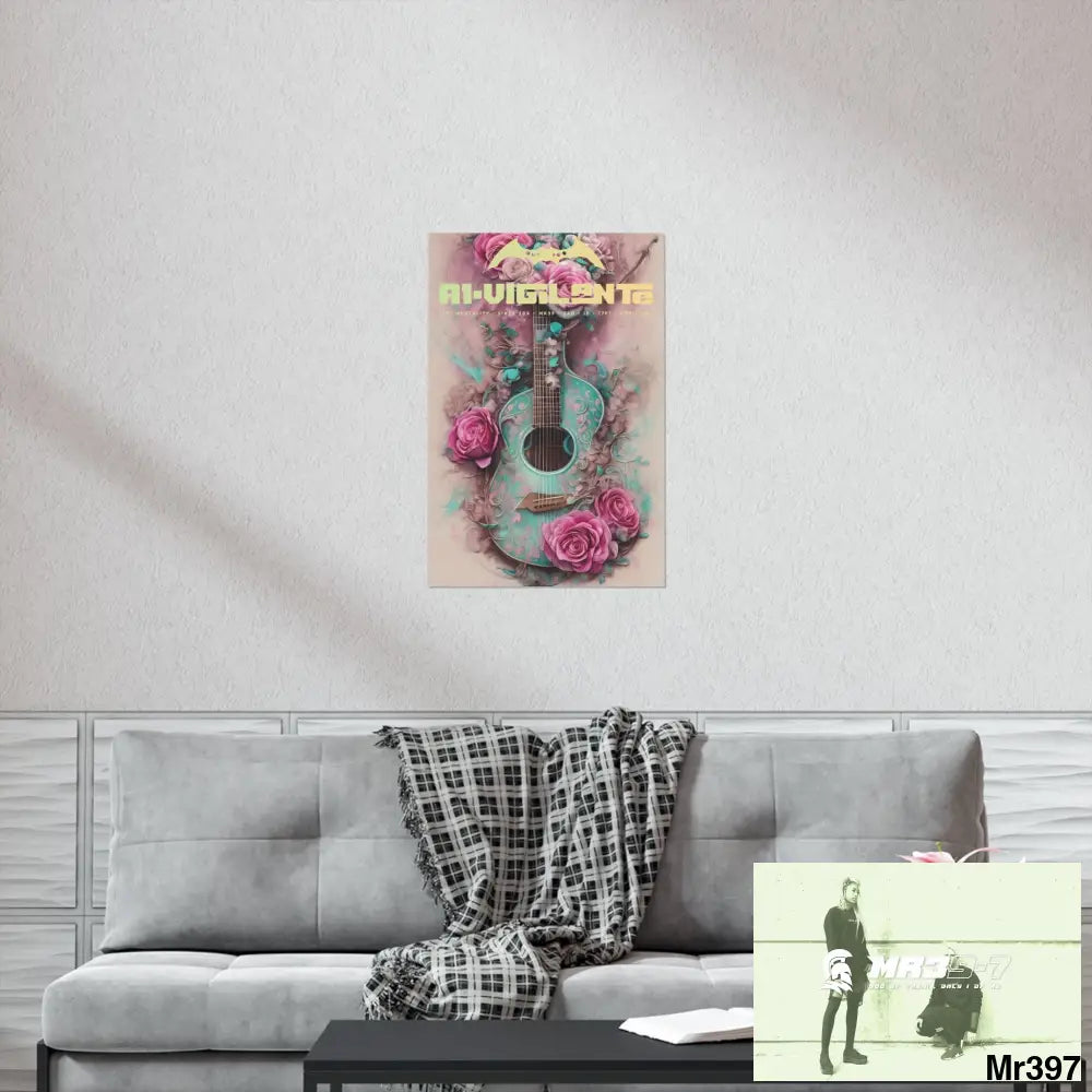 A1 Vigilante with pink roses and guitar Matte Vertical Posters Poster