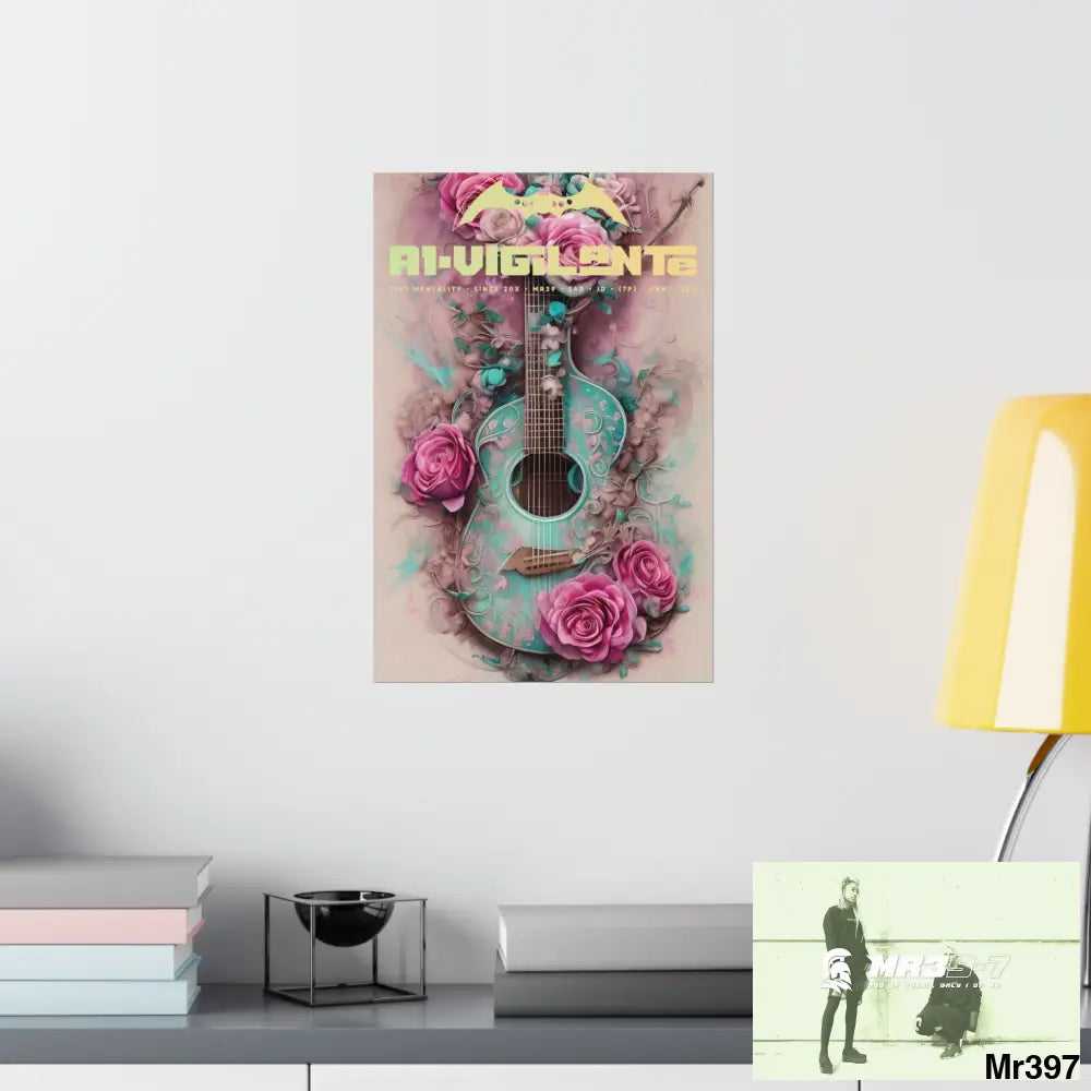 A1 Vigilante with pink roses and guitar Matte Vertical Posters Poster