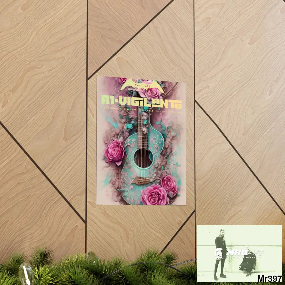 A1 Vigilante with pink roses and guitar Matte Vertical Posters Poster