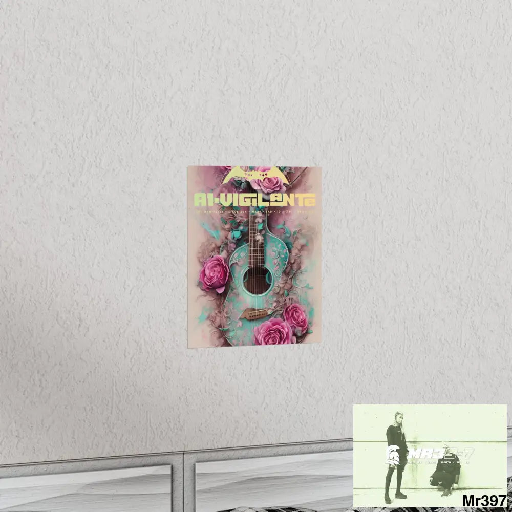 A1 Vigilante with pink roses and guitar Matte Vertical Posters Poster