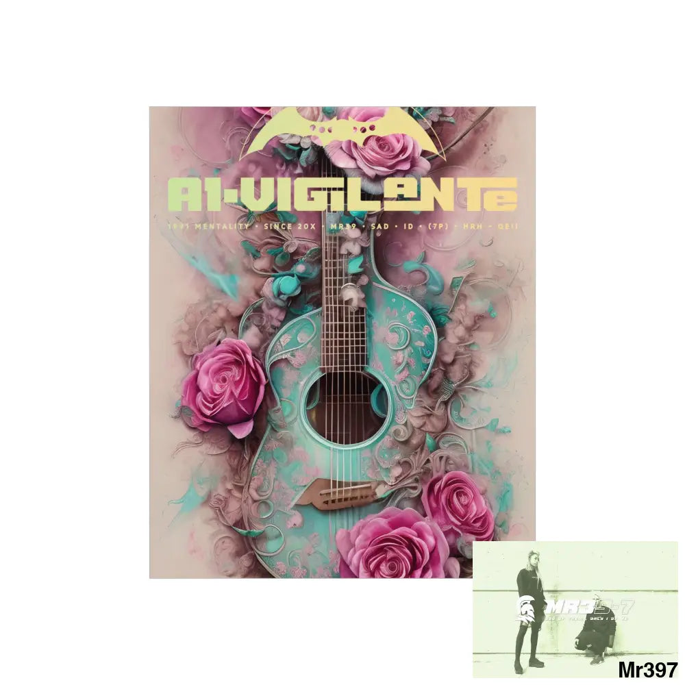 A1 Vigilante with pink roses and guitar Matte Vertical Posters Poster
