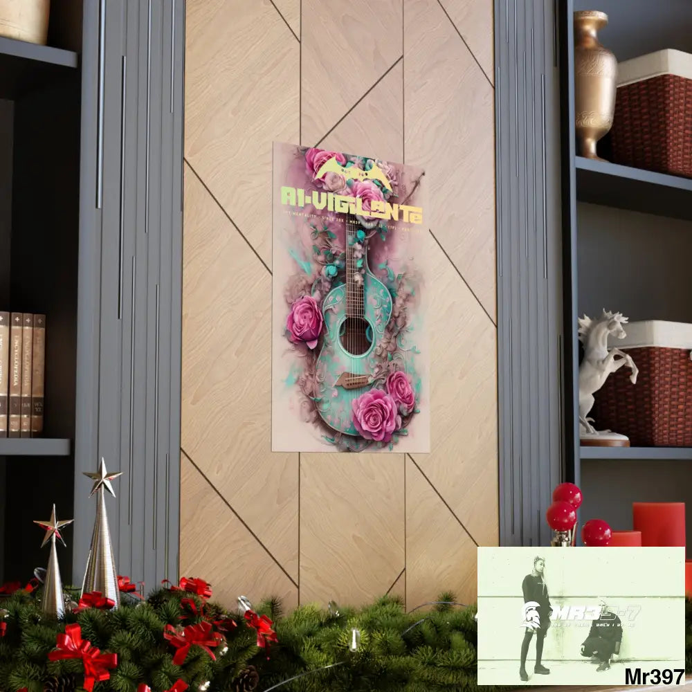 A1 Vigilante with pink roses and guitar Matte Vertical Posters Poster
