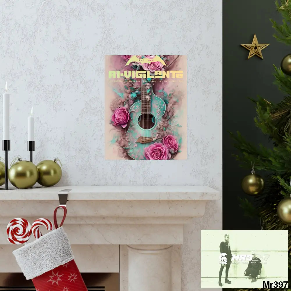 A1 Vigilante with pink roses and guitar Matte Vertical Posters Poster