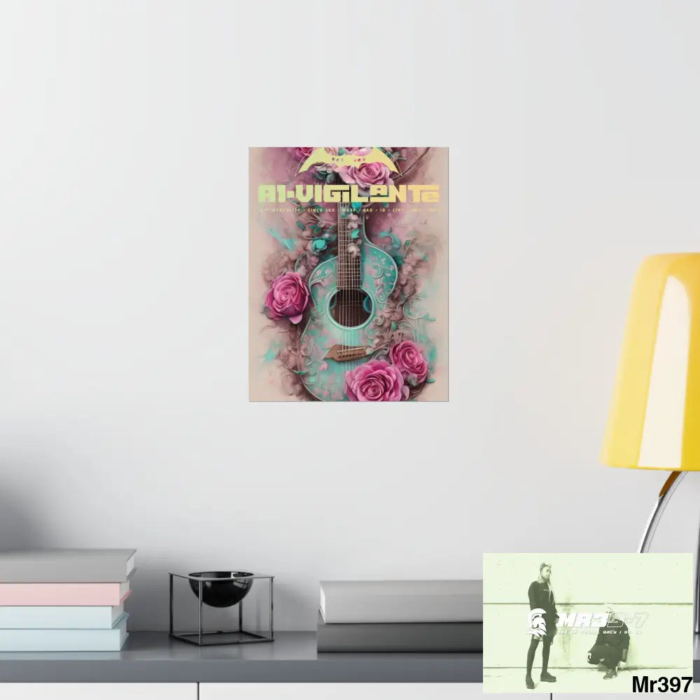A1 Vigilante with pink roses and guitar Matte Vertical Posters Poster