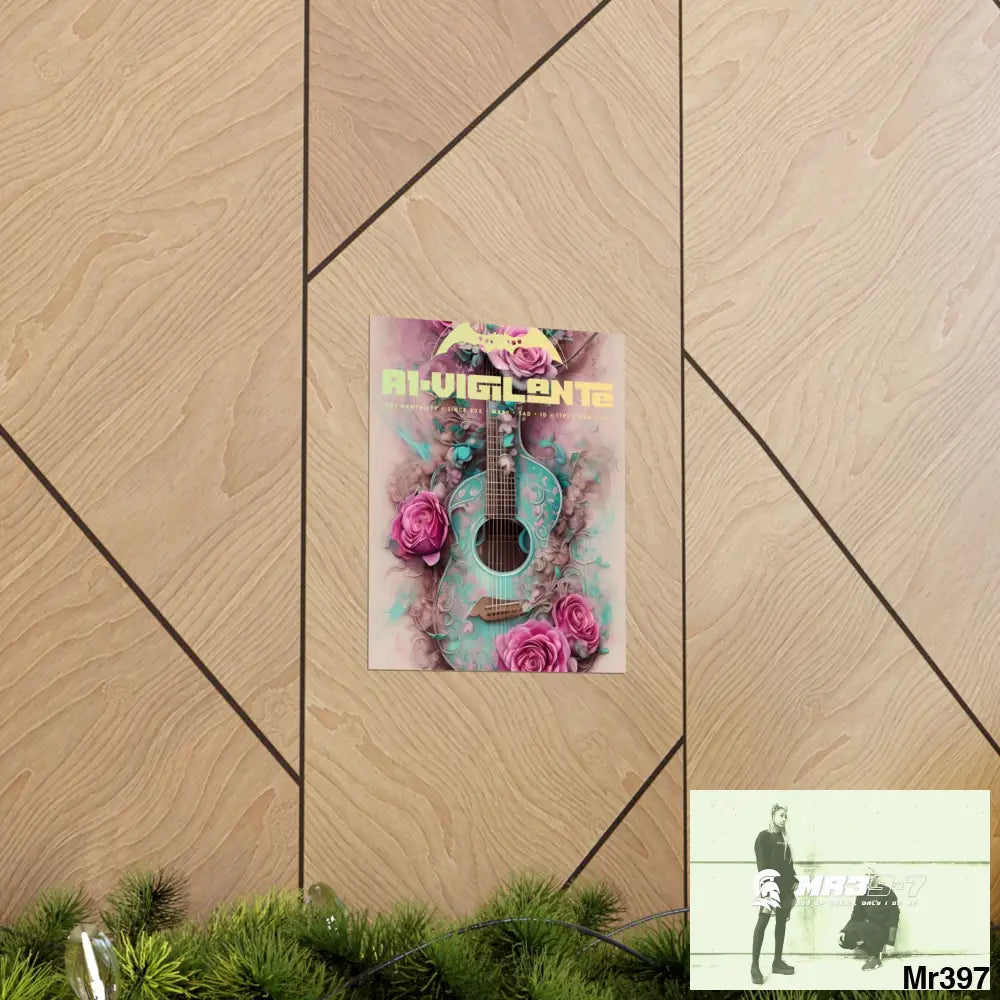A1 Vigilante with pink roses and guitar Matte Vertical Posters Poster