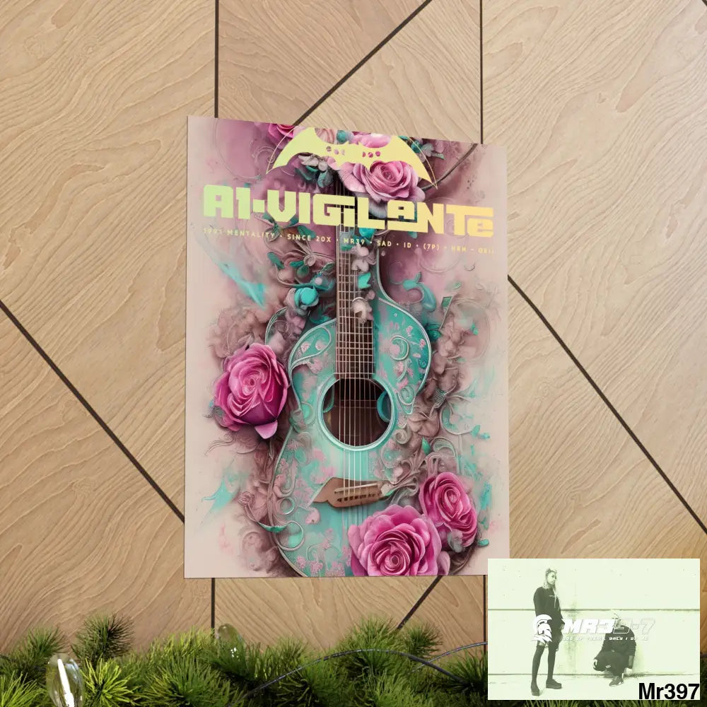 A1 Vigilante with pink roses and guitar Matte Vertical Posters Poster