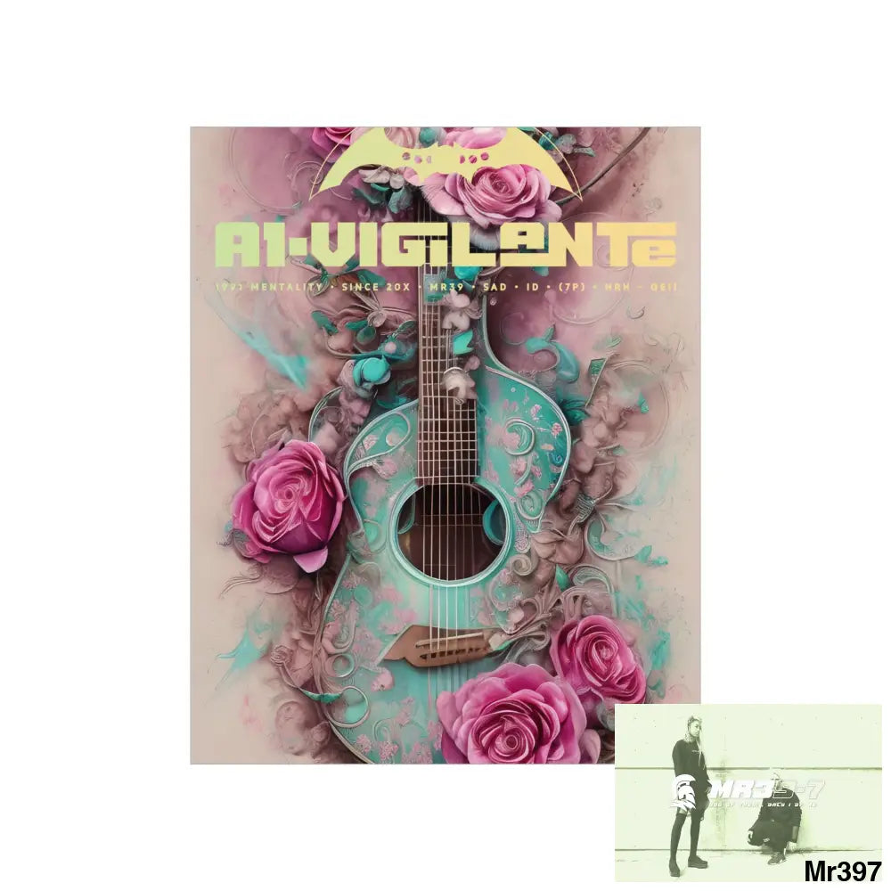 A1 Vigilante with pink roses and guitar Matte Vertical Posters Poster
