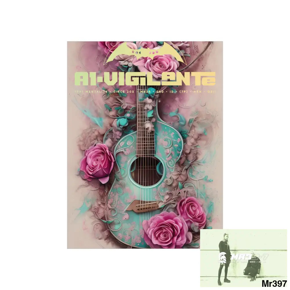 A1 Vigilante with pink roses and guitar Matte Vertical Posters Poster