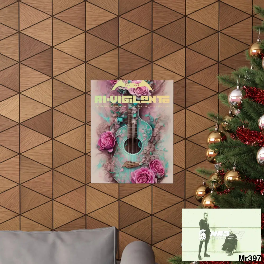 A1 Vigilante with pink roses and guitar Matte Vertical Posters Poster