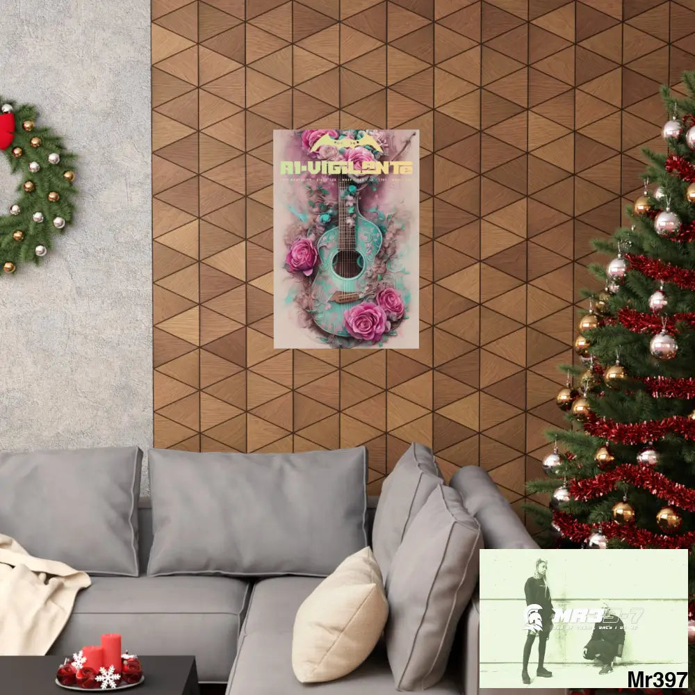 A1 Vigilante with pink roses and guitar Matte Vertical Posters Poster