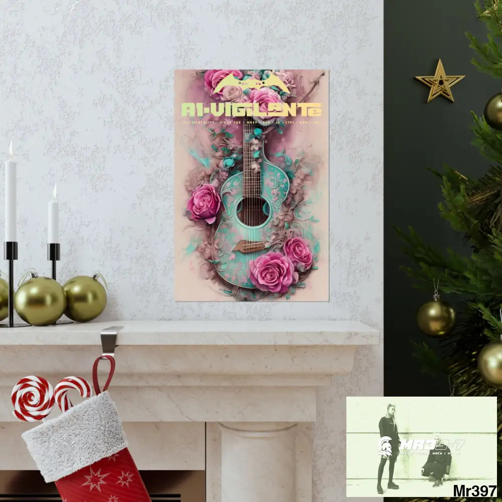 A1 Vigilante with pink roses and guitar Matte Vertical Posters Poster